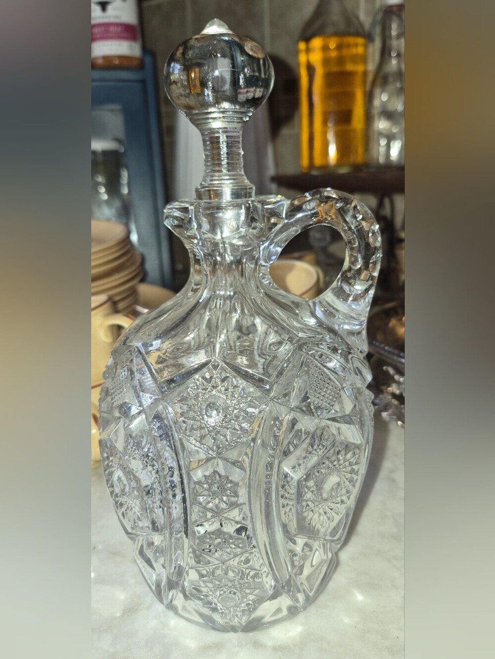 Antique Early American Pressed Glass (EAPG) Whiskey Jug and Stopper
